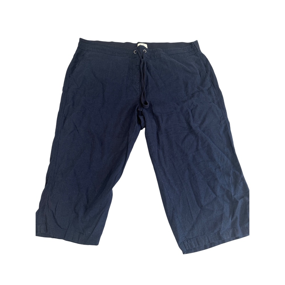 Per Se Womens Navy Blue Linen Blend Drawstring Crop Pants Capris Plus Size 3X